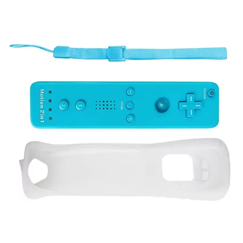 Y44A 2in1 Wireless Game Controller for Wii Console, Remote Gamepad Joystick with Silicone Case, for Wii, Straight Handle, Blue