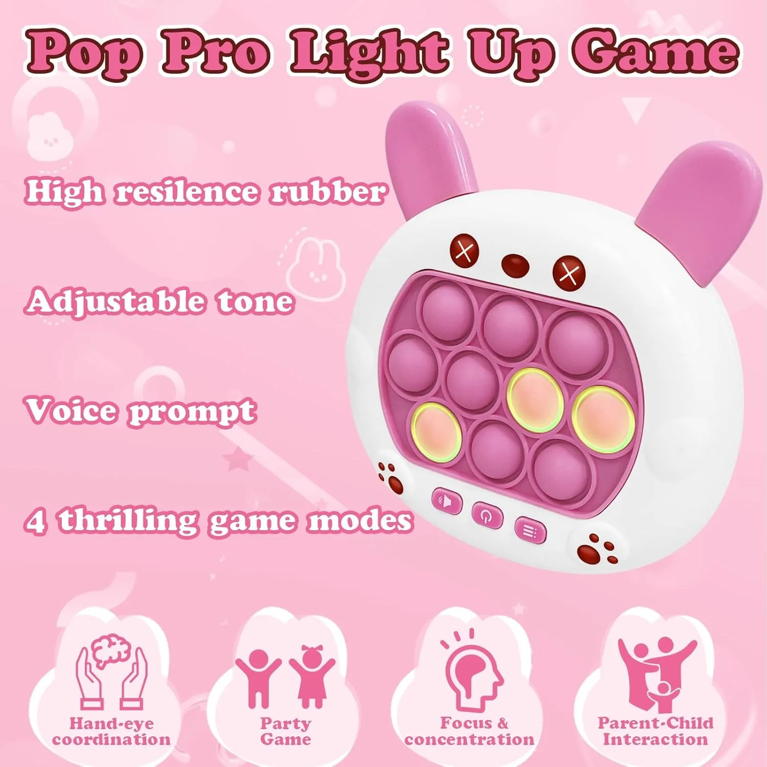 Pop Quick Push Game Cute Rabbit Console Fidget Toys Light Up Handheld Puzzle Press Popping Toy for Kids Adult