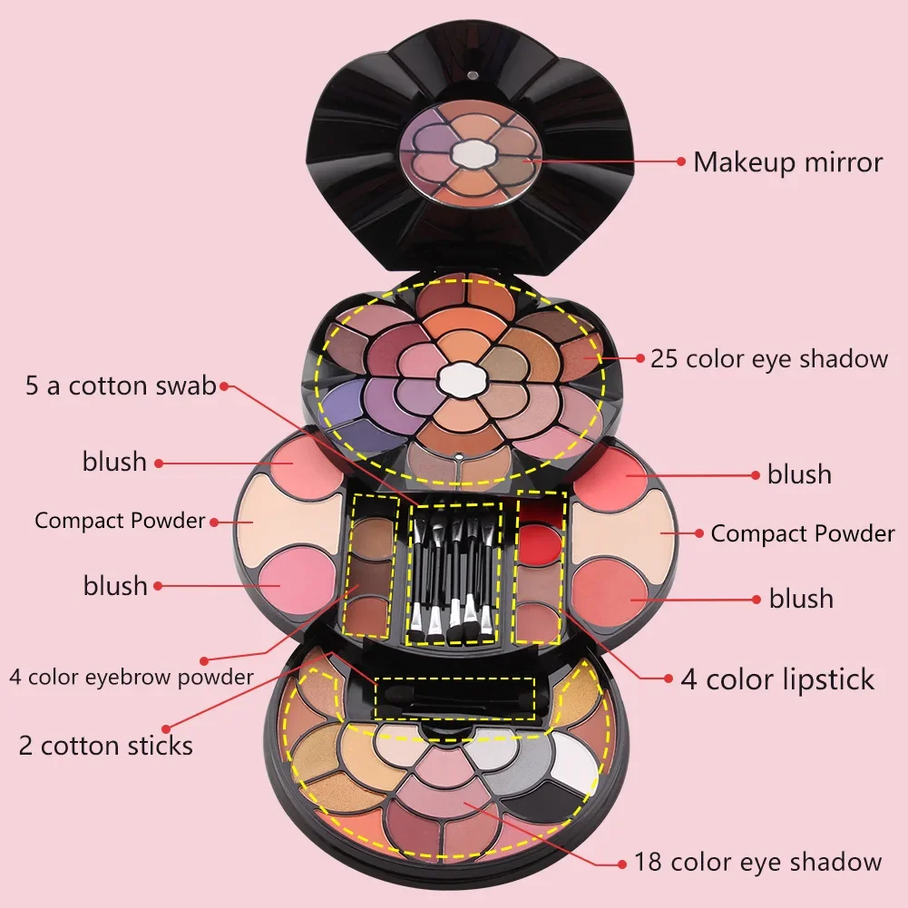 

MISS ROSE Makeup Set Box Professional Full Kit 57 Color Eyeshadow Palette Eyebrow Lipstick Blusher Brush Cosmetic Gift for Women
