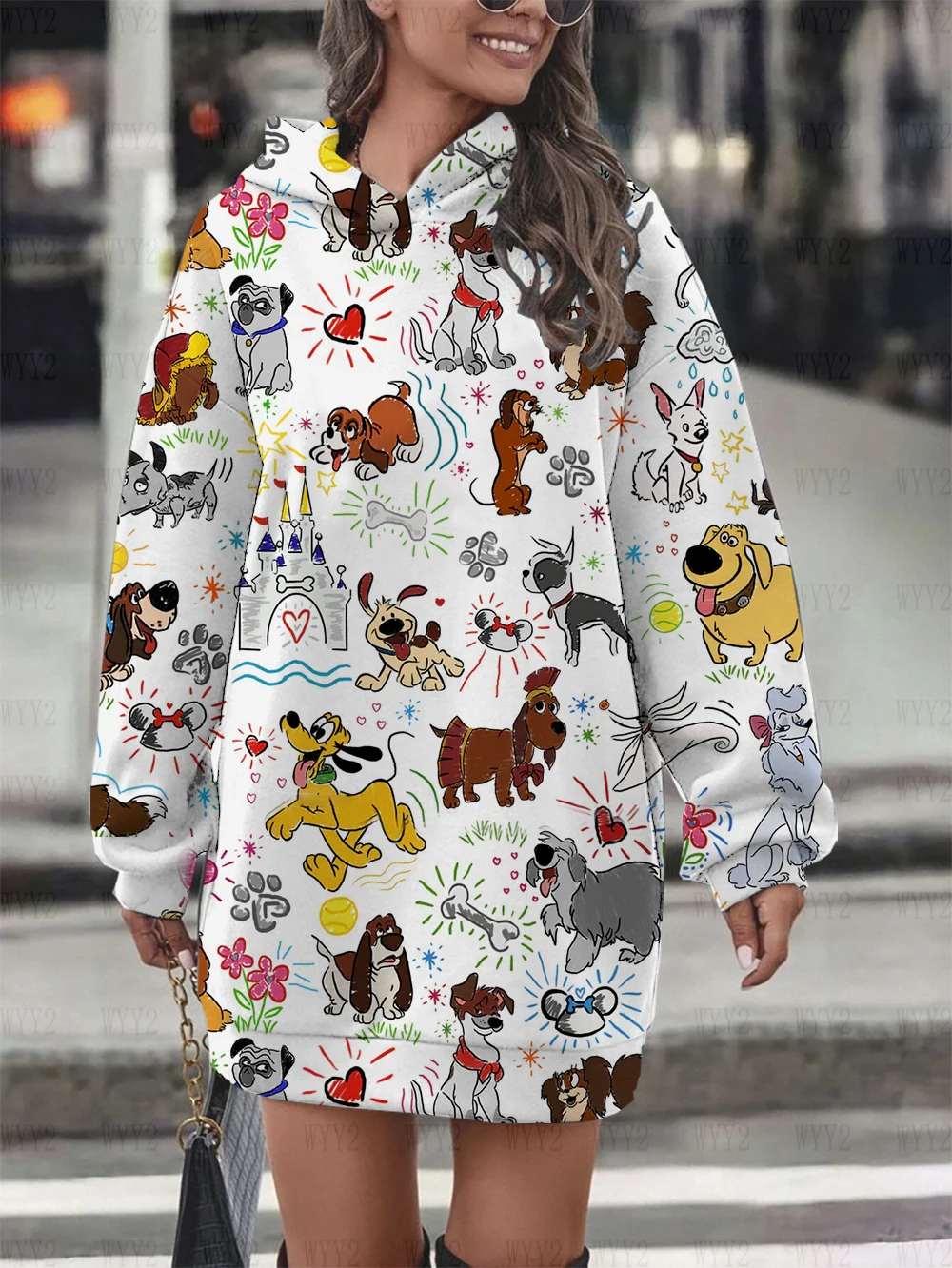 Spring and autumn street wear women's hoodie dress print role play Disney retro print long sleeve fashion hoodie