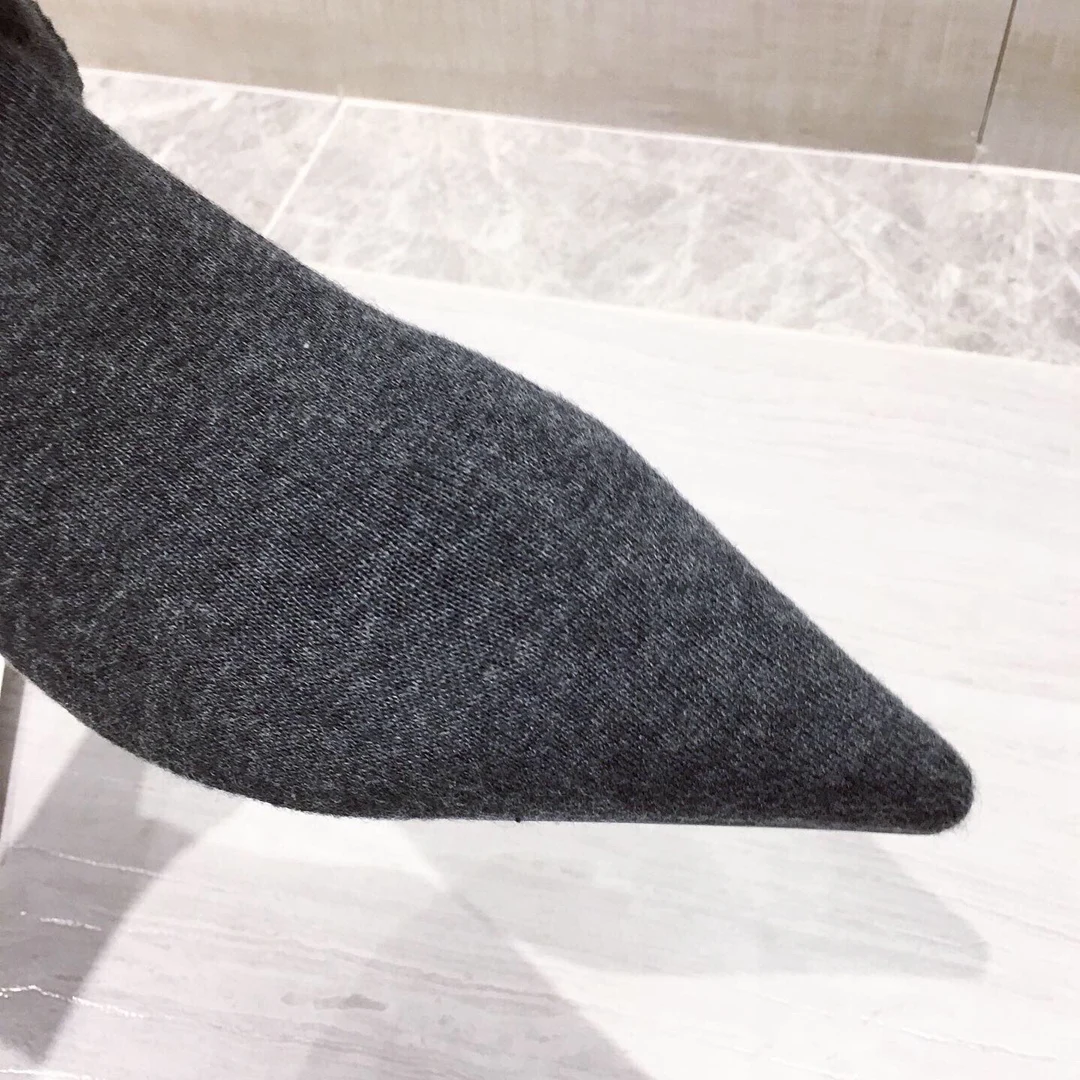 AIYKAZYSDL 2024 Autumn Kitten Low Heel Ankle Boots Women Pointed Toe Slouchy Stretch Short Bootie OL Shoes Gray Sock Boots