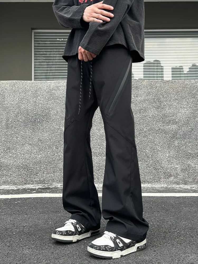 

American Sle Cargo Pants Men's Spring Autumn Straight Leg Wide Leg Casual Pants Paratrooper Design Loose Fit Elastic Waist