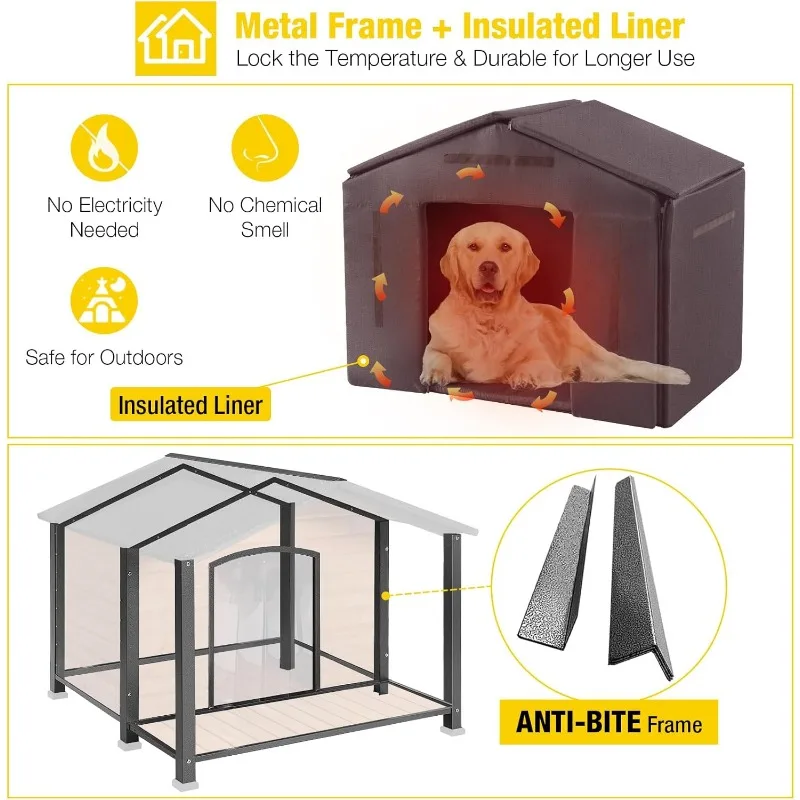 Large Dog House with Insulated Lining, Outdoor Dog House 100% Insulated Puppy Shelter for Winter Use (Large)