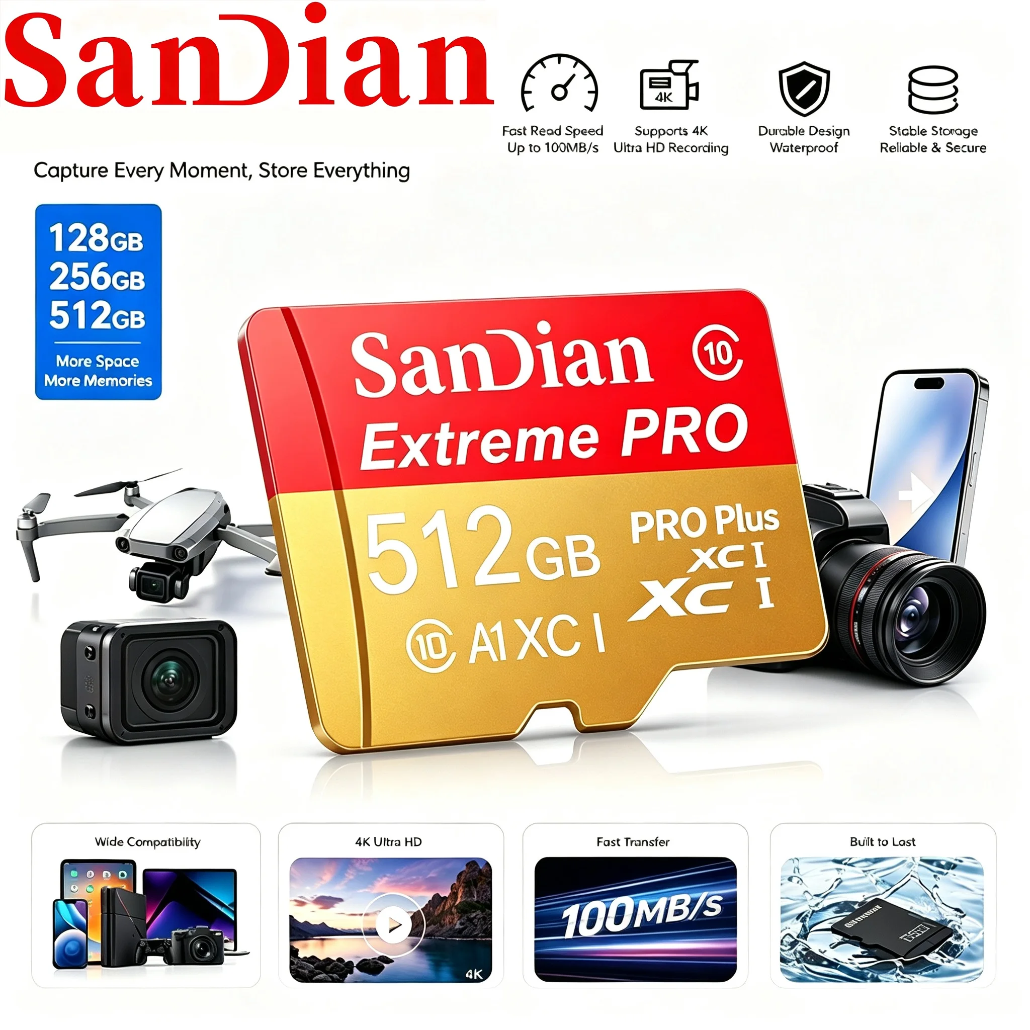 Quality TF Cards 256GB 512GB 64GB SD Cards Micro TF SD Card Memory Card C10 for Phone/Tablet/Laptop/PC/MP3 Player/MP4 Player