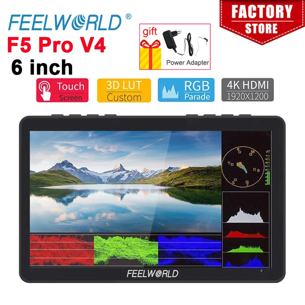 FEELWORLD F5 Pro V4 on Camera Field Monitor 6 Inch LCD Touch Screen 3D LUT 4K HDMI-compatible Camera Video Photo Monitor