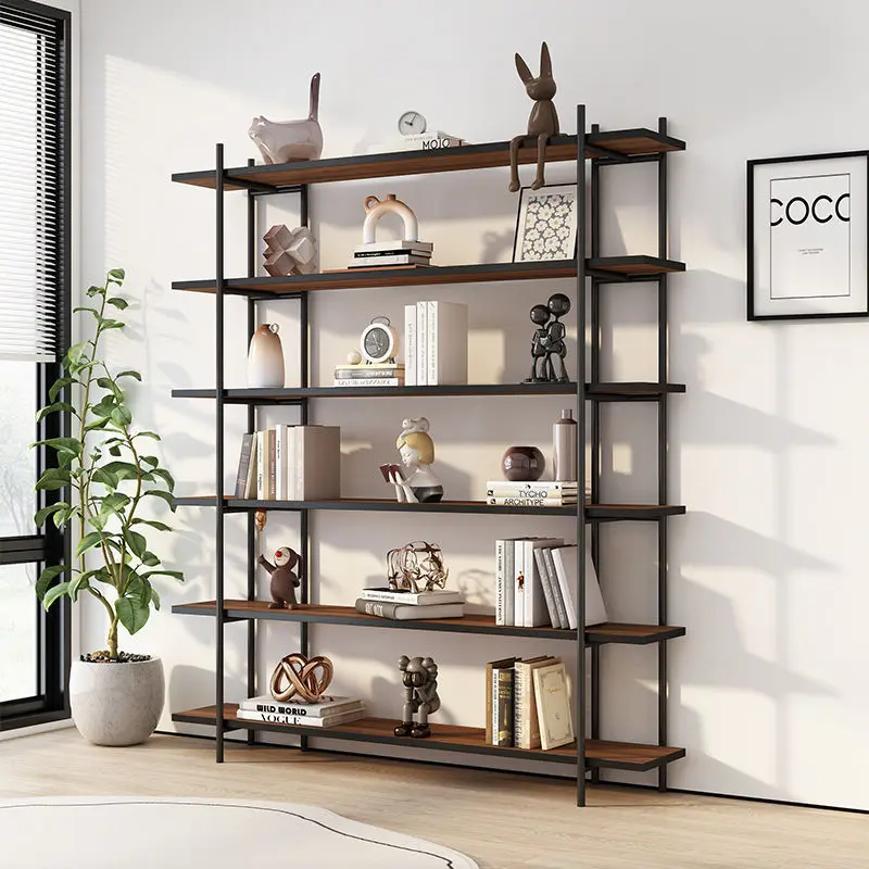 Floor-to-ceiling household wrought iron multi-layer storage small steel and wood storage rack