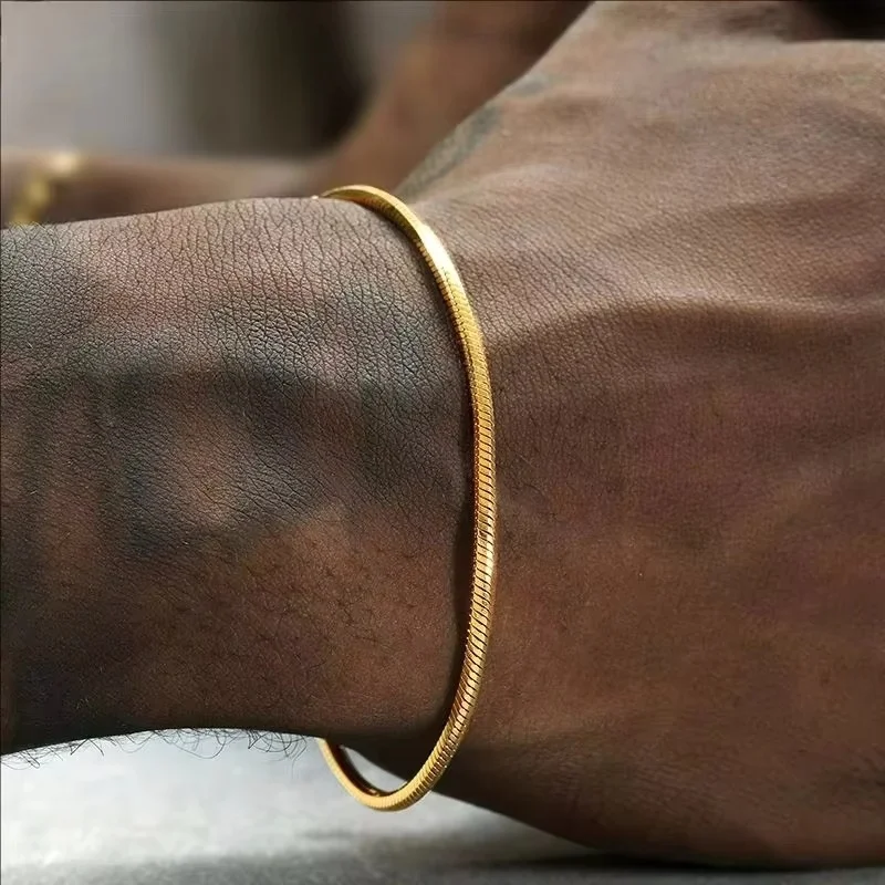 18K Gold/925 Sterling Silver 3MM Snake Chain Bracelet Men Hip Hop Simple Bracelet For Women Fashion Charm Punk Party Jewelry