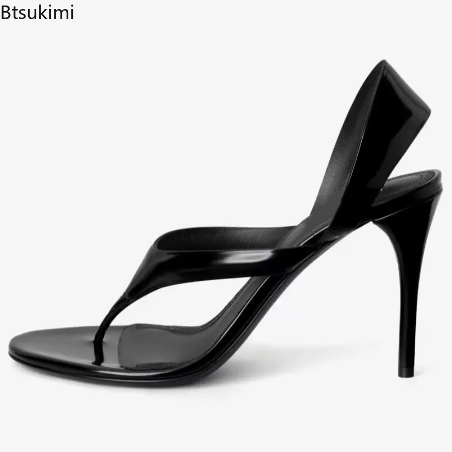 New Slingback Mirrored Leather Sandals Women Luxury Flip Flops Open Toe Solid High Heels Shoes Female Sexy Party Slip-on Sandals