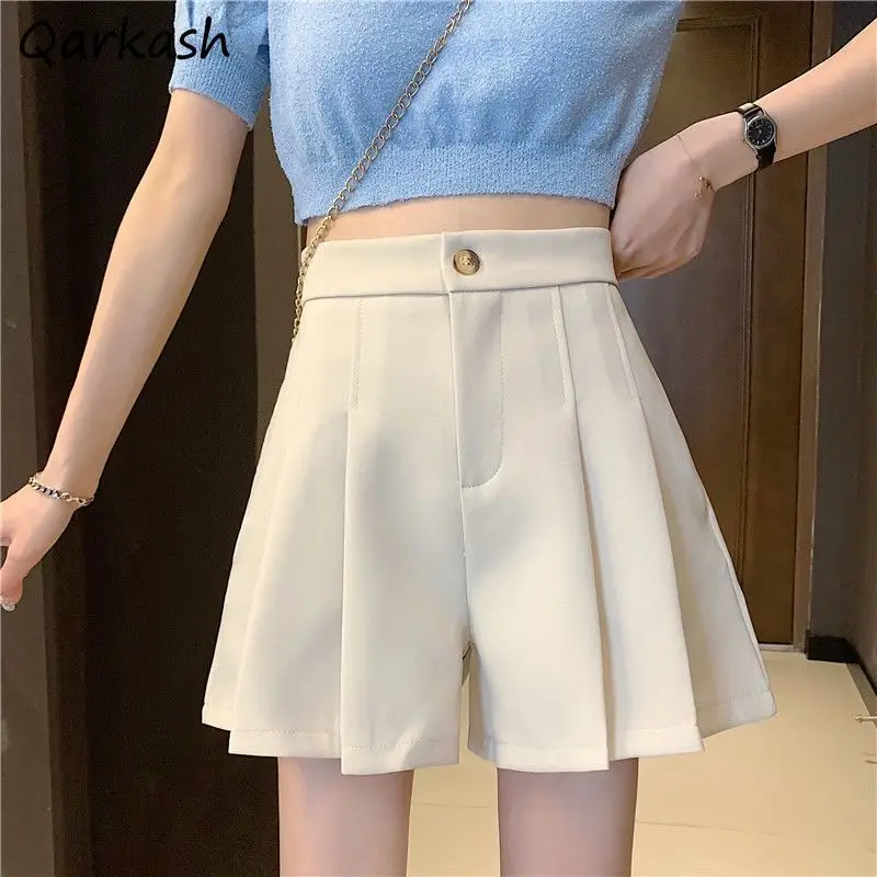 

S-5XL Wide Leg Shorts Women Loose Casual Folds Simple High Waist Summer Office Lady Breathable Korean Style Soft Daily All-match