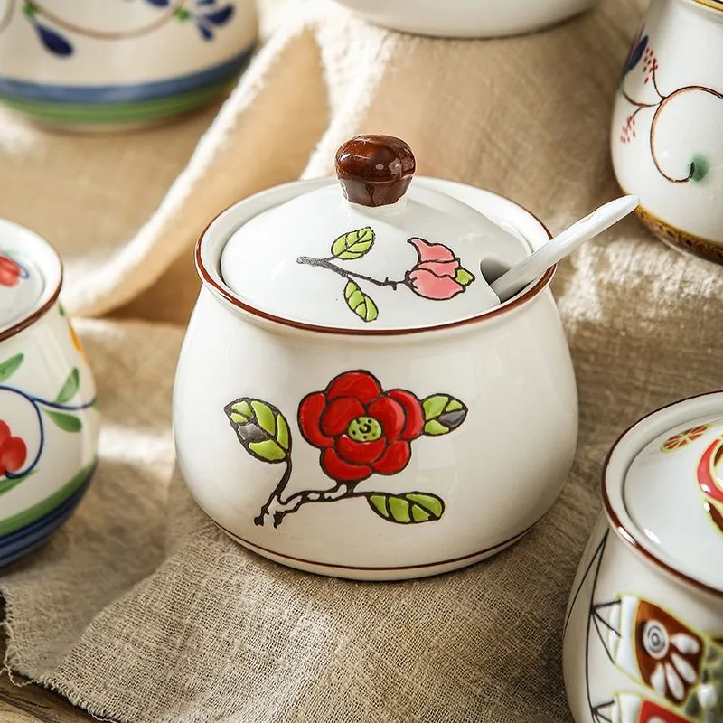 Kitchen Japanese Style Ceramic Seasoning Jar Salt Sugar Jar Household Oil Tank High Temperature Resistant Oil Pot Chili JarZJ156