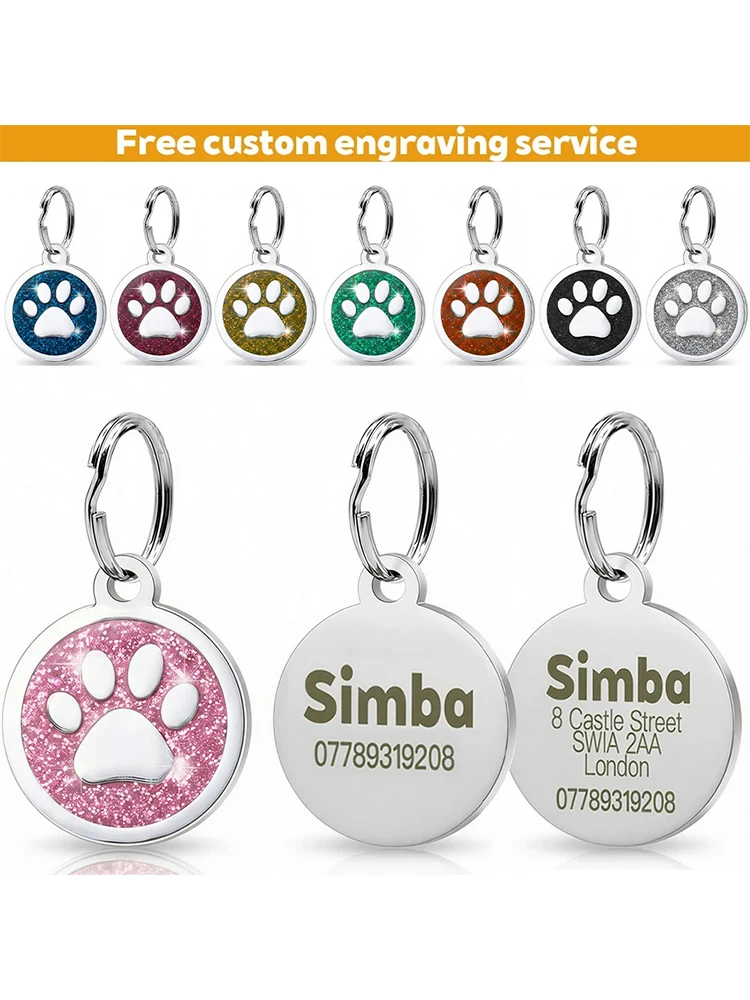 Gratis gepersonaliseerde honden- en kattenplaatjes met gegraveerde puppy- en huisdier-ID-naam, halsbandlabel, metalen poot-glitterhanger, huisdier- en hondenaccessoires - afbeelding 2