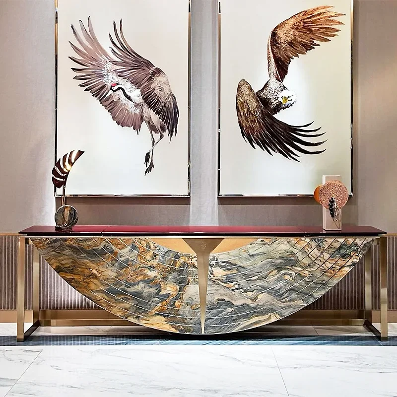 Light luxury marble door cabinet luxury villa high-end decorative table living room stainless steel partition cabinet