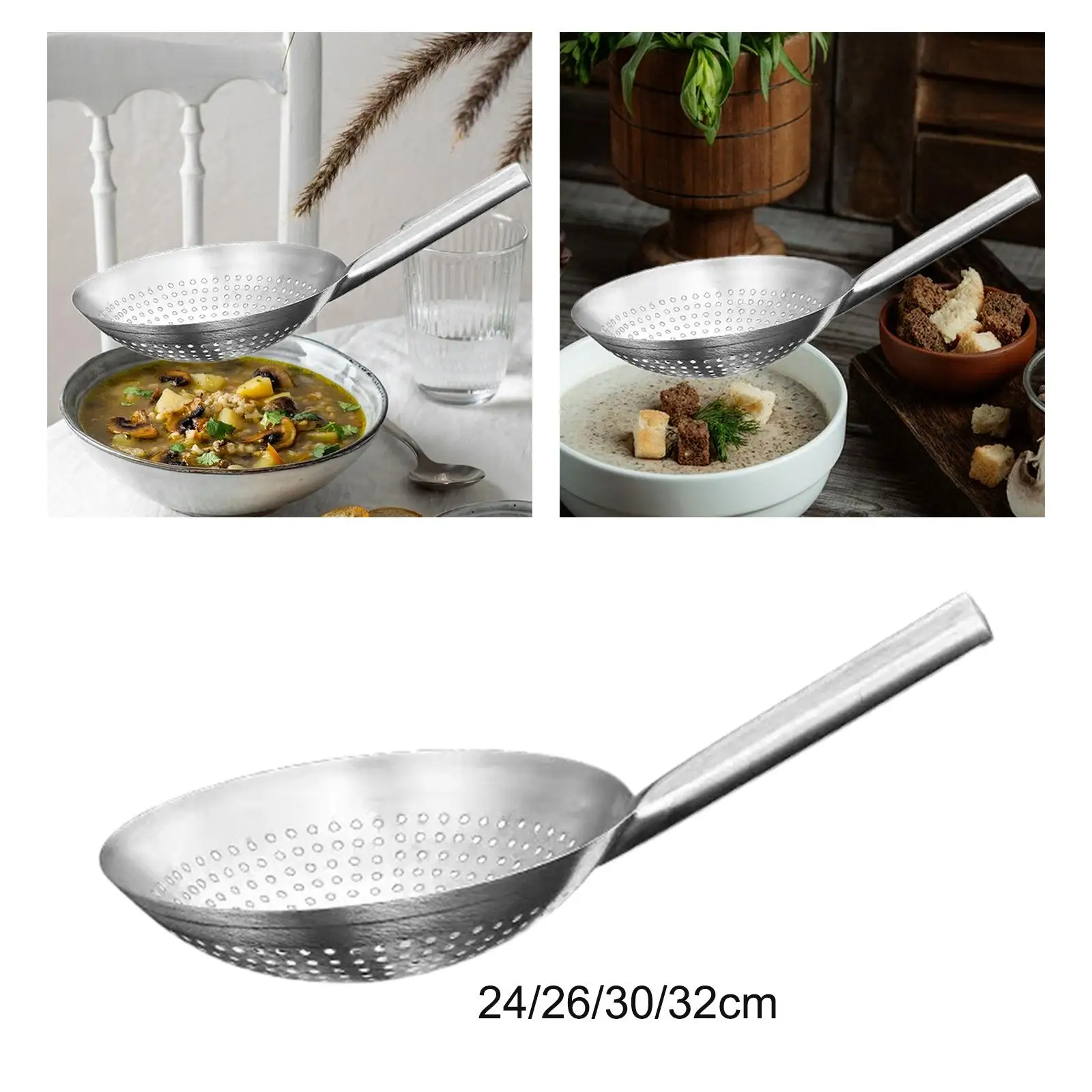 Skimmer Spoon with Handle for Draining and Straining in Kitchen