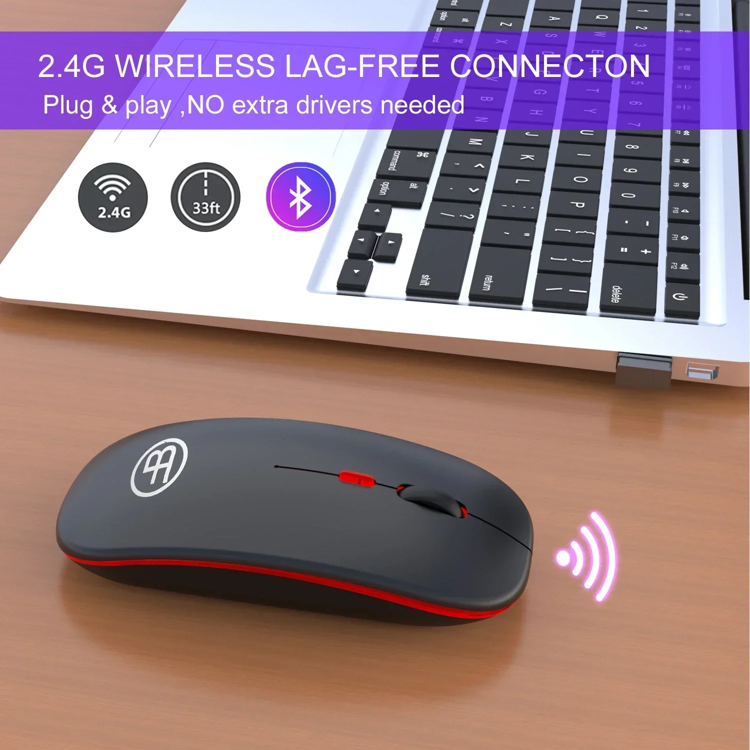 LED Wireless Mouse Rechargeable Mouse Dual Modes Bluetooth-compatible 2.4G USB Mute Mice For Laptop Pad Tablet Macbook Mause
