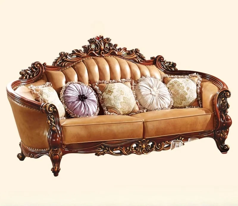 

Кожаный диван из дуба, резной домашний U-образный диван, комбинированная мебель для гостиной, виллы