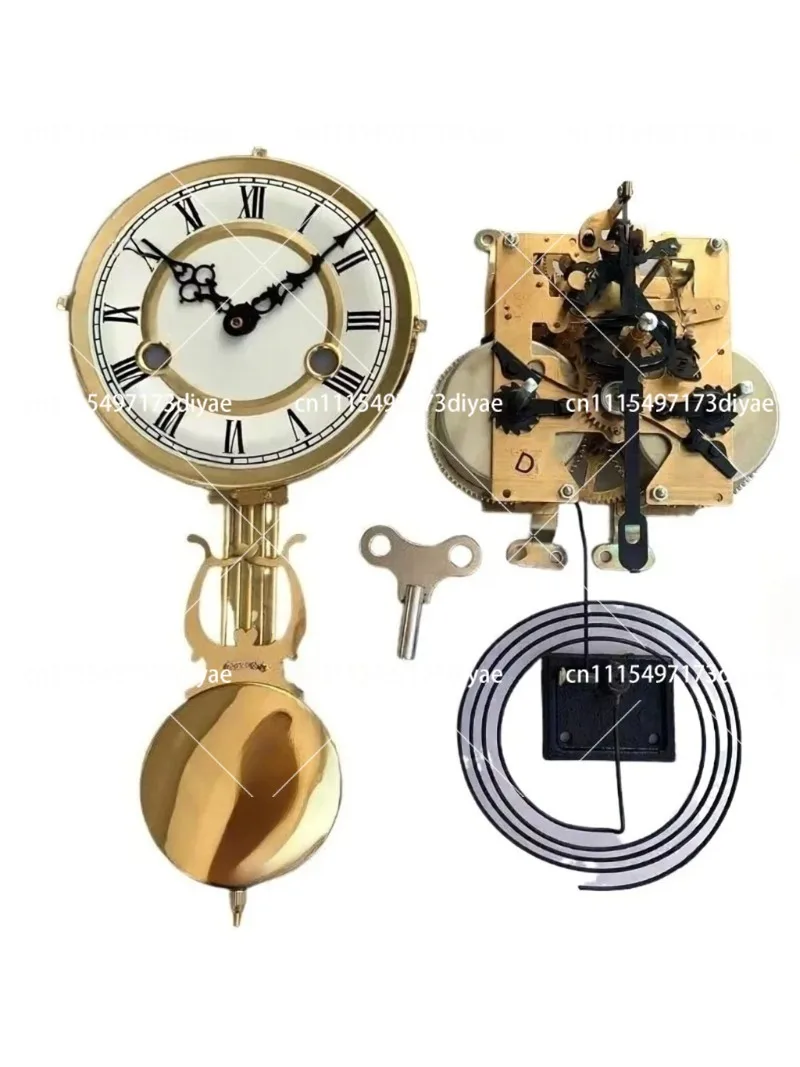 Copper Movement Base Wall Clock, Old-Fashioned Swing Mechanical Wind-Up Clock Accessories, 31-Day Maintenance