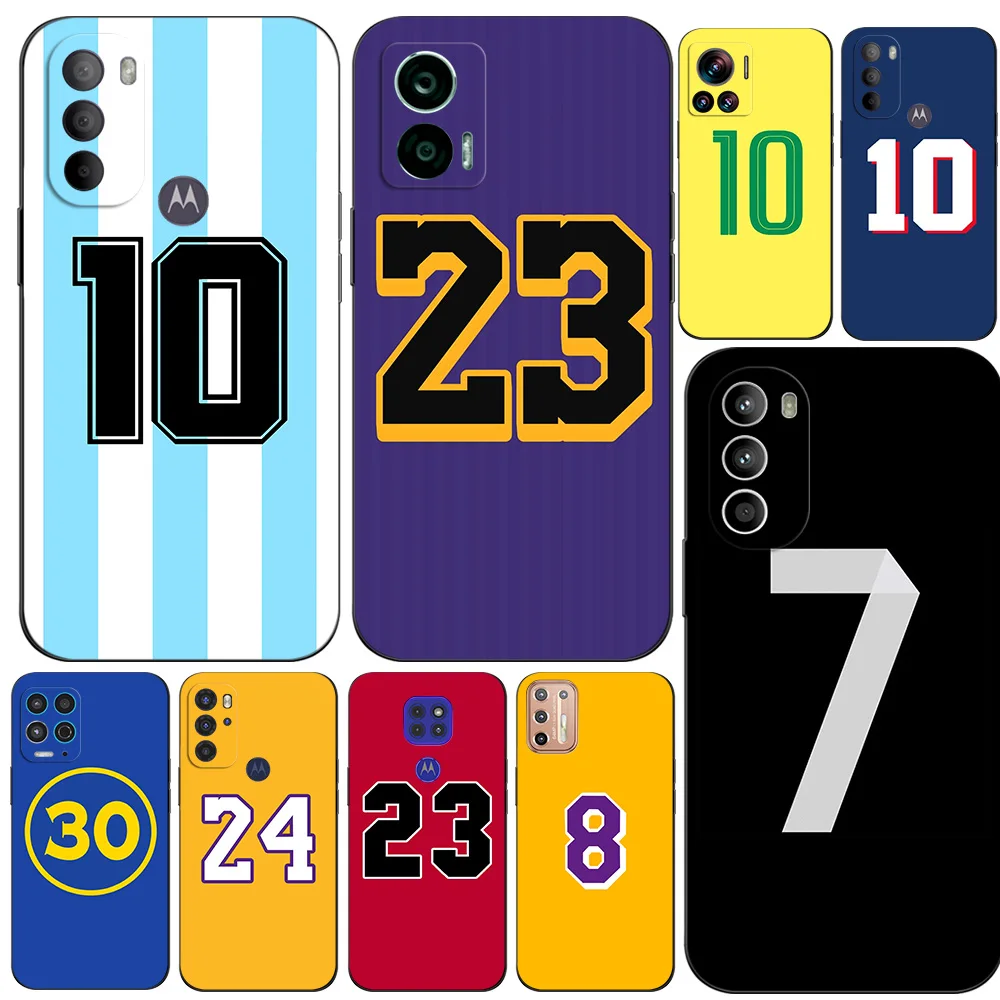 Czarne etui Tpu dla Motorola Edge 20 Lite Pro 2021 S Moto E20 E30 E40 E7 4G G 5G Plus numery piłkarskie koszykówka