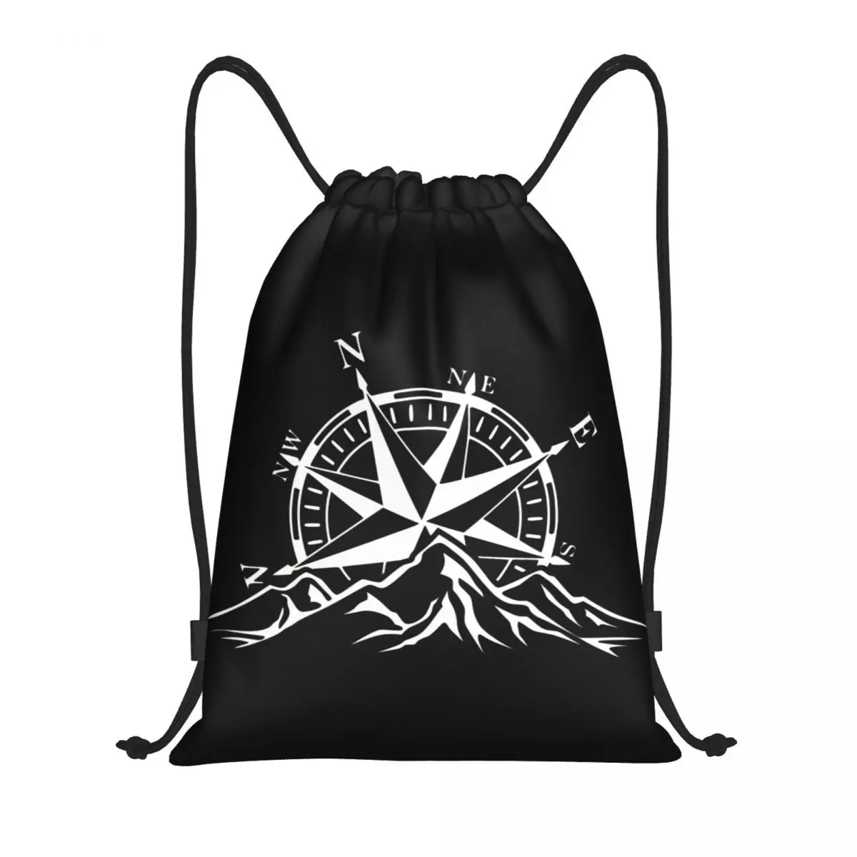 Custom Compass Rose Mountain Drawstring Bag for Training Yoga Backpacks Men Women Nautical Sports Gym Sackpack