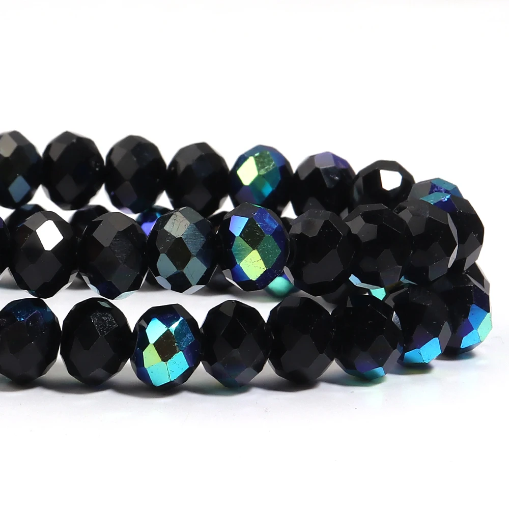Black AB 4 6 8mm Rondelle Faceted Crystal Beads Glass Loose Spacer Beads For Jewelry Making DIY Bracelets Necklace Accessories