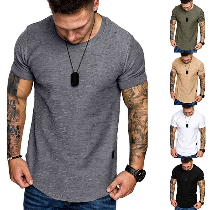 2024 new men\'s solid color T-shirt men\'s sports and leisure T-shirt men\'s gym running fashion quick drying top