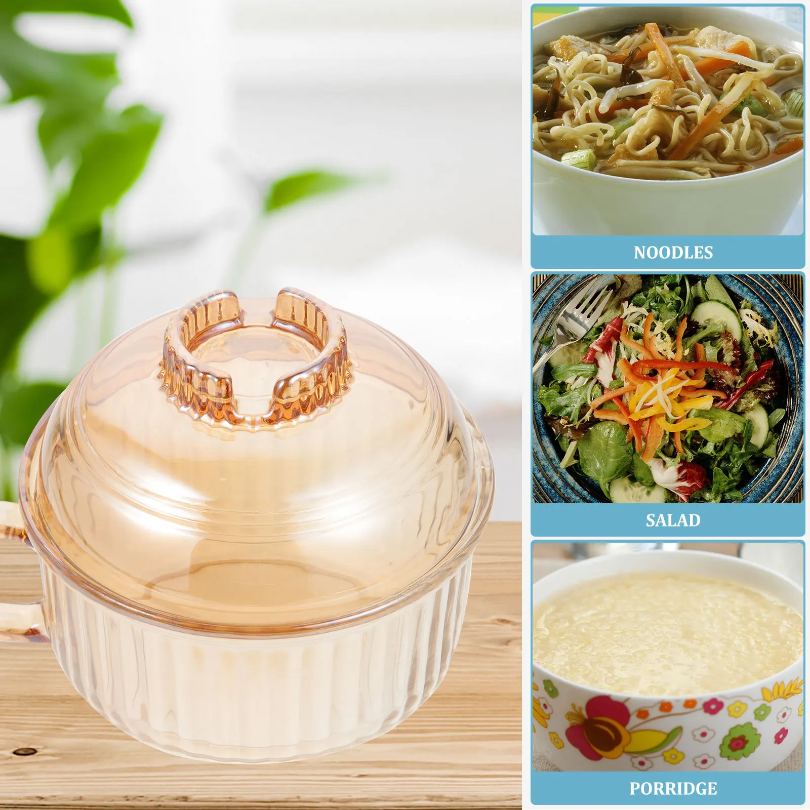 

Маленькая стеклянная миска для супа с крышкой Многофункциональная миска для тушения Термостойкая безопасная для микроволновой печи Удобные кухонные чашки для супа с крышками