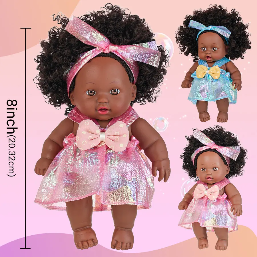 دمية سوداء أمريكية أفريقية مقاس 12 بوصة مع ملابس دمى شعر مجعد من الفينيل بالكامل دمية أطفال سوداء واقعية هدايا عيد ميلاد للفتيات