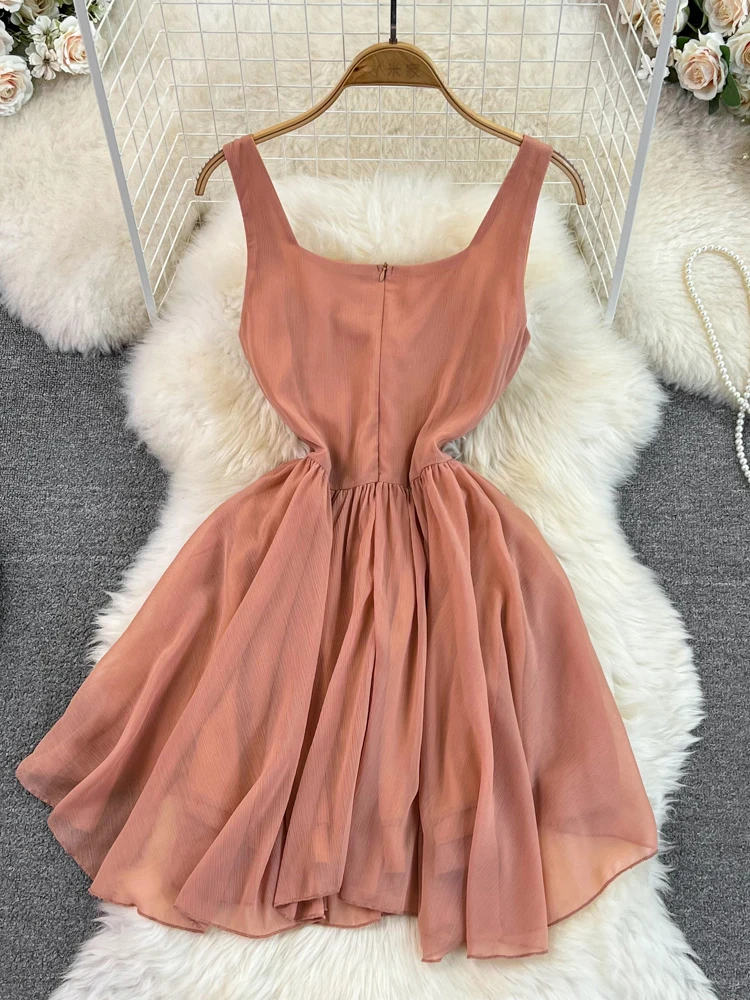 Women Pink A-line Evening Dress Vintage Square Collar Mini Luxury Dresses Y2k Party Club One Piece Frocks  Cutecore Clothes
