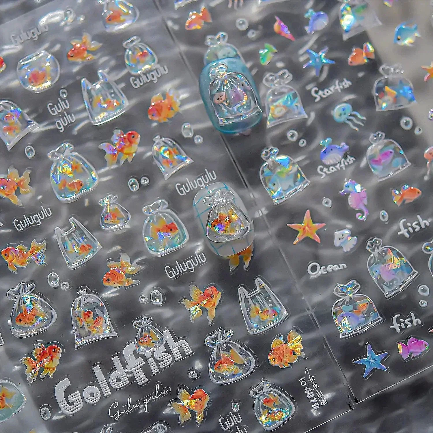 Bonito verão peixinho medusa concha concha coral bolha de água estrelas coração mar golfinho pérola sereia koi arte do prego adesivos decalques