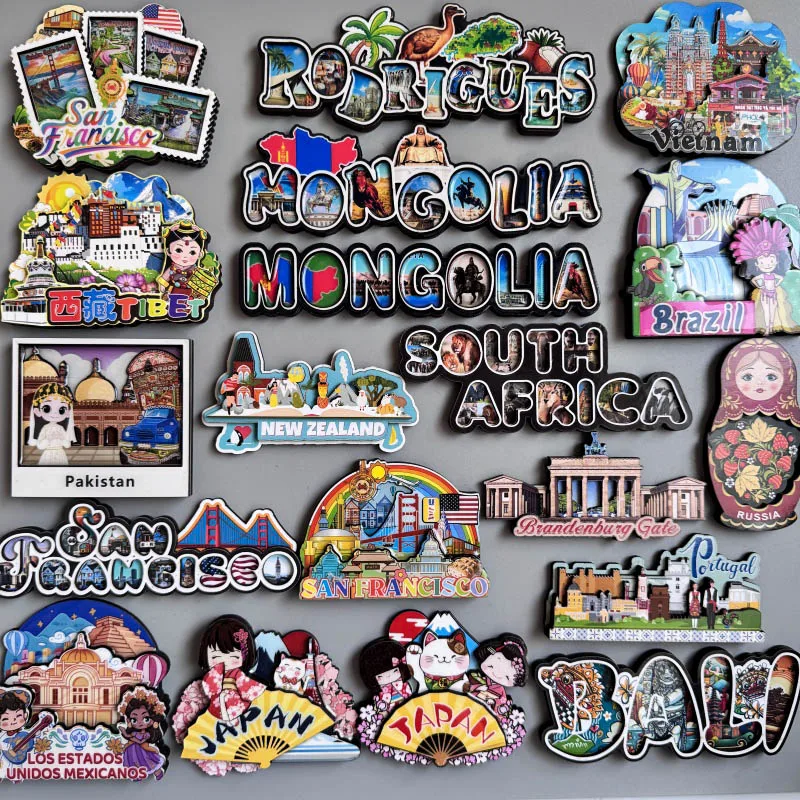 Wood fridge magnets Mauritius Vietnam Mongolia Brazil Portugal Mexico Japan Bali South Africa Saudi Arabia Botswana  New Zealand