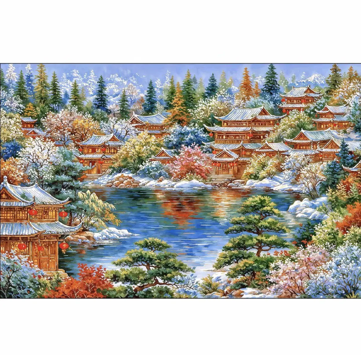 

9ct 110x75cm Living Scenery Printed Kit Cross Stitch Embroidery DIY Needlework Set Crafts With Needles Threads 66 Colors