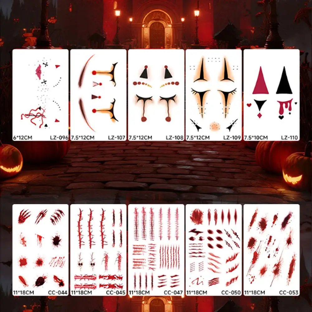5-blatt Halloween realistische blutige Wunde Tattoo Aufkleber Spinnennetz Tattoo für Gesicht und Körper Dekoration wasserdichte DIY Aufkleber