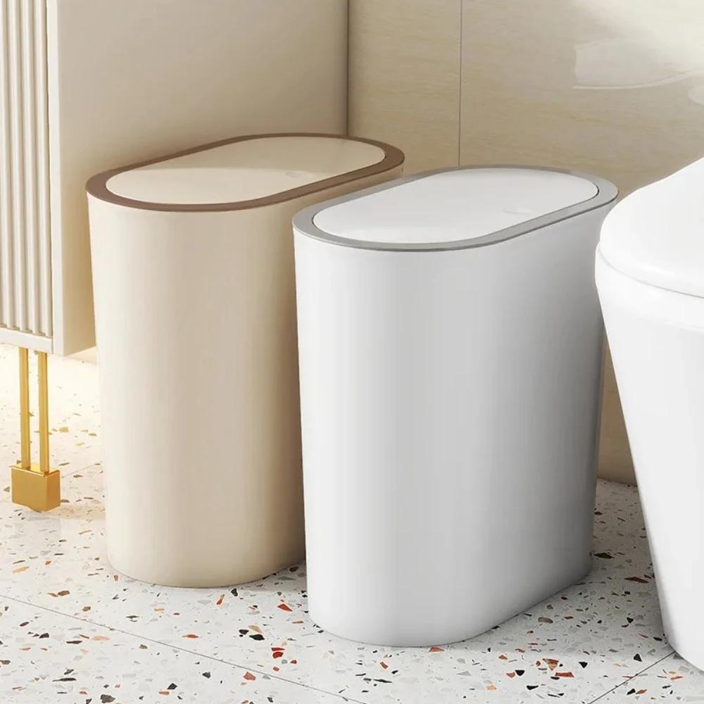 Narrow Side Wastebasket with Cover Press Type Trash Cans Solid Colors Can DIY Trash Bins Kitchen Garbage Cube Home Bathroom Bins