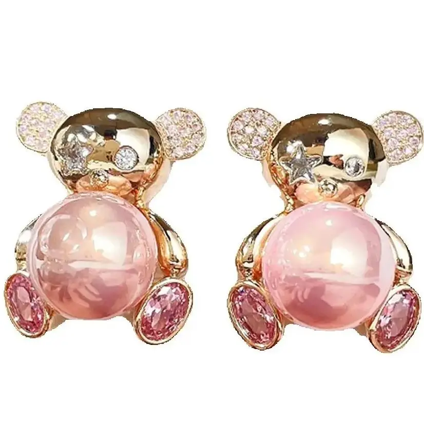 

Missvikki Luxury Gorgeous Charm Bear Full CZ Peal Earrings Fashion Jewelry Shiny Sweet Drop Earrings For Women Wedding Party