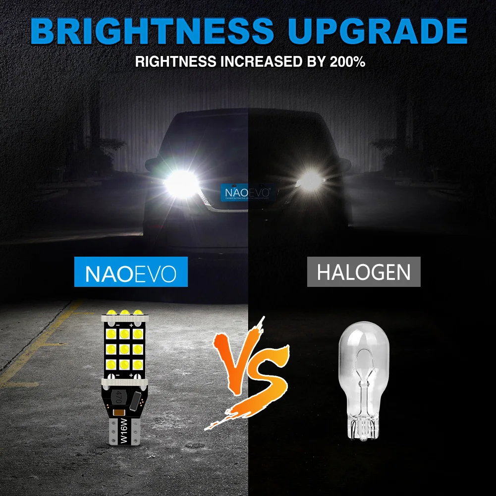 NAO 2x W16W LED Car Lamp T15 Parking Reversing Light 5.5W 921 912 902 T16 12V 1200LM White 3030 3014 Chips Super Bright Bulbs