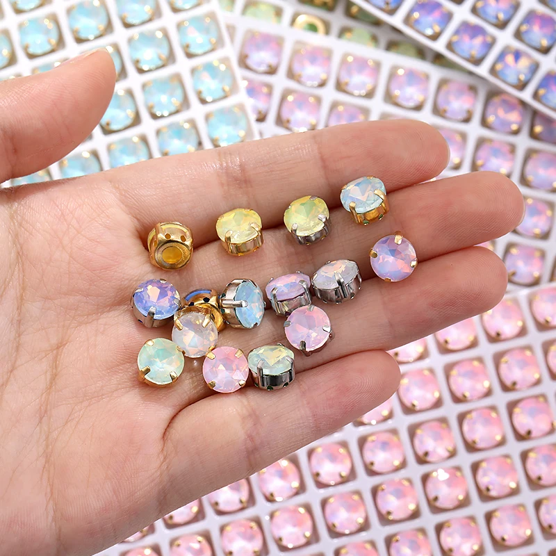 Sewing Rhinestones For Needlework 8mm Round Sew On Crystals Clothes Decoration Accessories Diy Glass Diamonds Glitter Gemstones