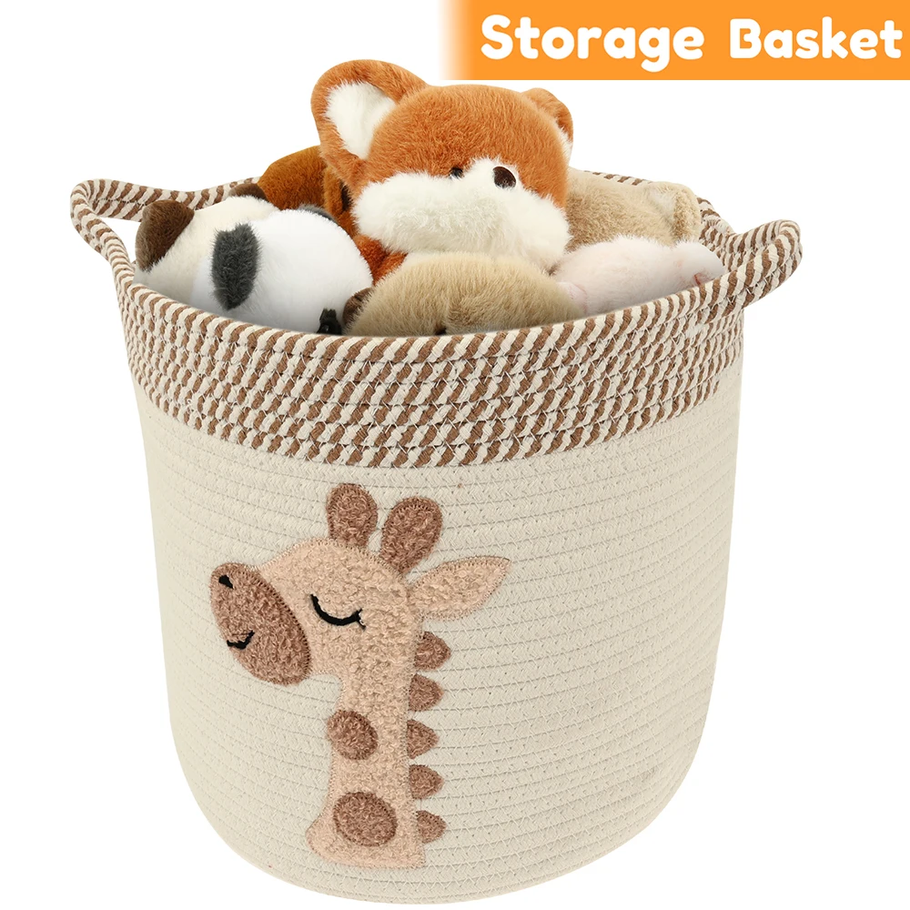 Cotton Rope Storage Basket Large Capacity Toy Organizer with Embroidery Decor Clothes Hamper Woven Sundries Organizer for Home