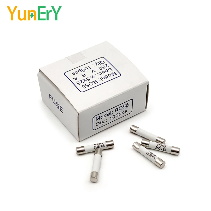 100PCS Fast Fusible Fuse Tubes 5x20 5X25 6X25 6X30MM 250V 0.5/1/2/3/4/5/6/8/10/15/16/20/25/30A Mini Solar Ceramic Fuse Tube