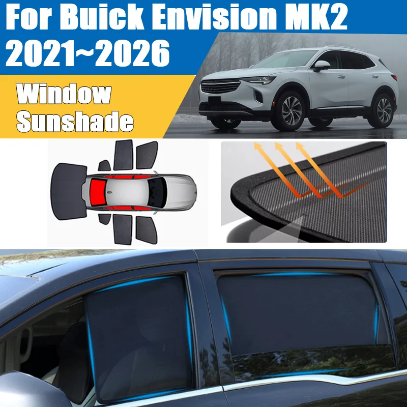 

Car Sun Shade For Buick Envision MK2 2021 2022 2023 2024 2026 Blackout Mesh Blocks UV Rays Windshield Curtain Auto Accessories