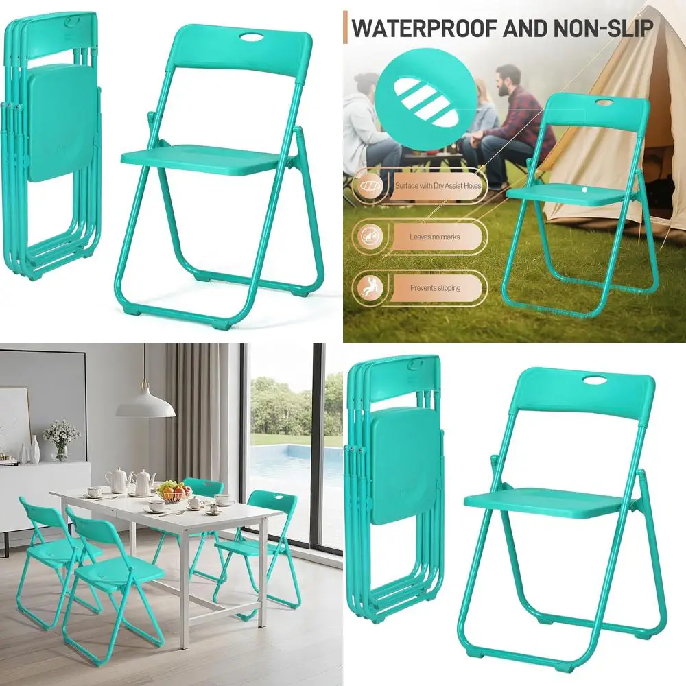 

Набор из 4 складных стульев, выдерживающих нагрузку до 300 фунтов, из прочного пластика с металлическим усилением, легко складываются и хранятся, подходят для использования в помещении.