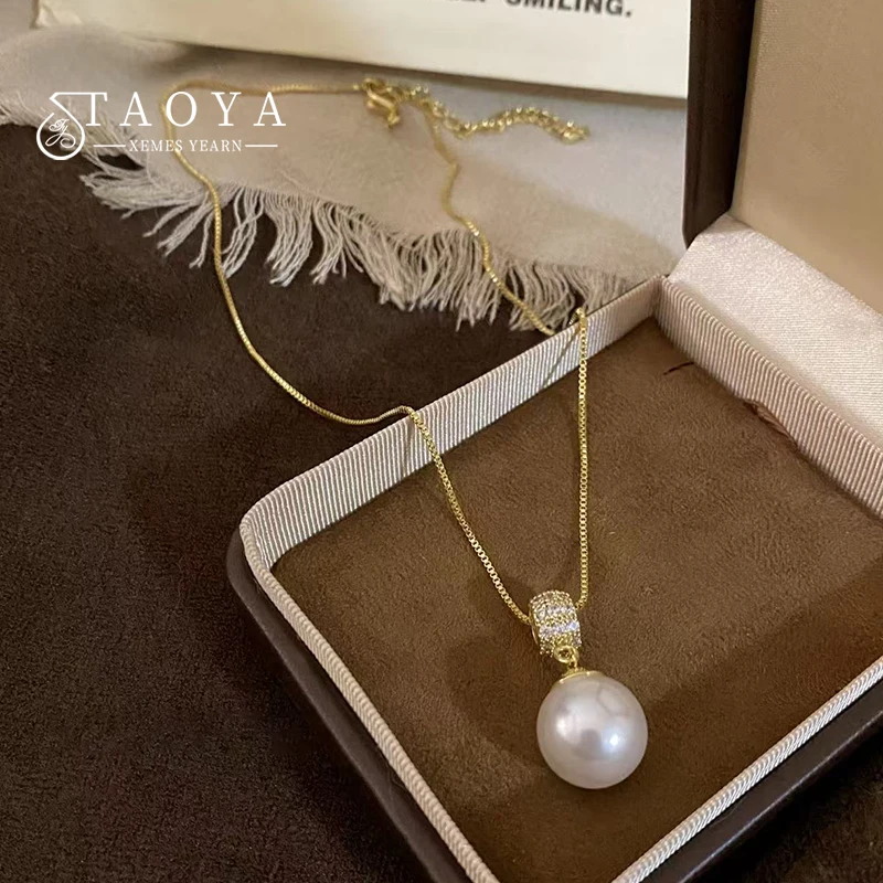 Light Luxury Plated 18K Gold Chain Bar Pearl Pendant Necklace Elegant Accessories for Women’s Fashion Collarbone Chain Jewelry