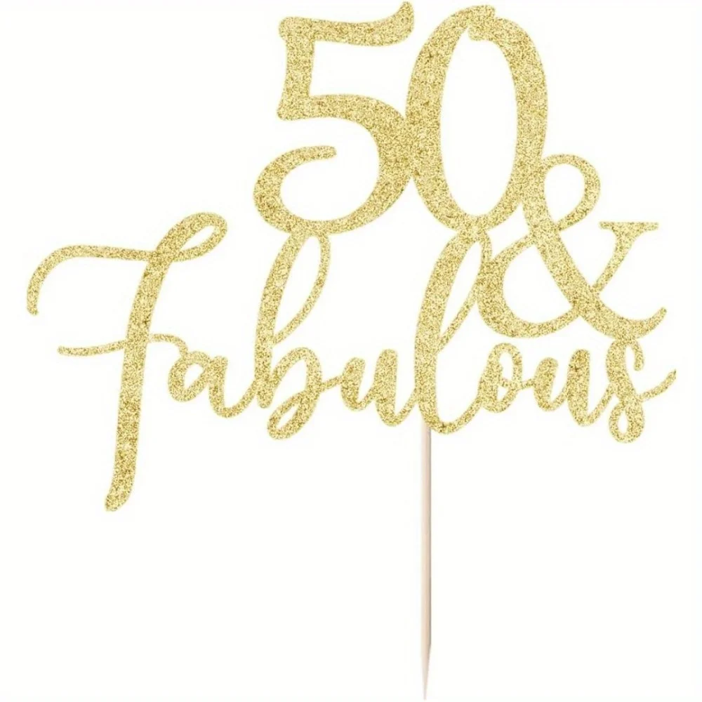 1 Stück 50. Geburtstagstorten-Topper – Goldglitzer „Fabulous at 50“ Dekoration für Jubiläen & Feiern – Detail 7