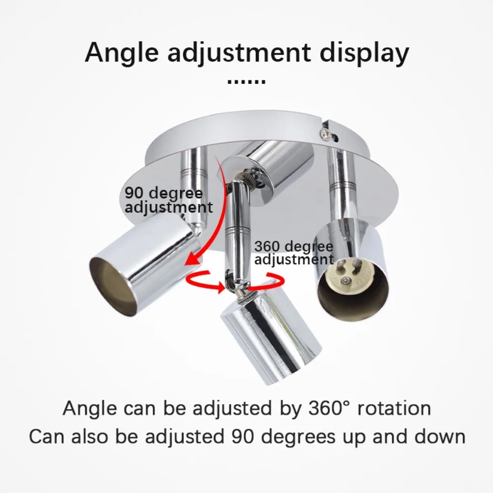 Superfície cromada montada LED Spotlight, 3 cabeças, luminária spotlight para quarto, corredor, varanda iluminação, estilo moderno, suporte GU10