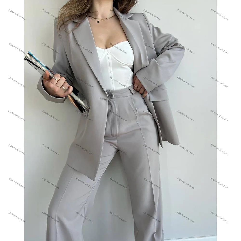 Casual Solid Color One Button Slim Fit 2 Piece Women's Suits Sets Jacket Pants Daily Elegant Office Lady Outfits Blazer Terno