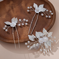 3pcs Silver Leaf Hair Clips and Hair Combs Set Pearl Flower Bridal Headpiece Wedding Hair Accessories For Women Bridesmaid Gifts