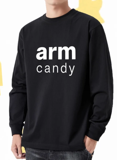 

Футболка для мужчин осень Y2k Однотонная футболка с длинными рукавами и графическим рисунком Arm Candy Повседневная футболка с готическим принтом для спортзала Однотонная