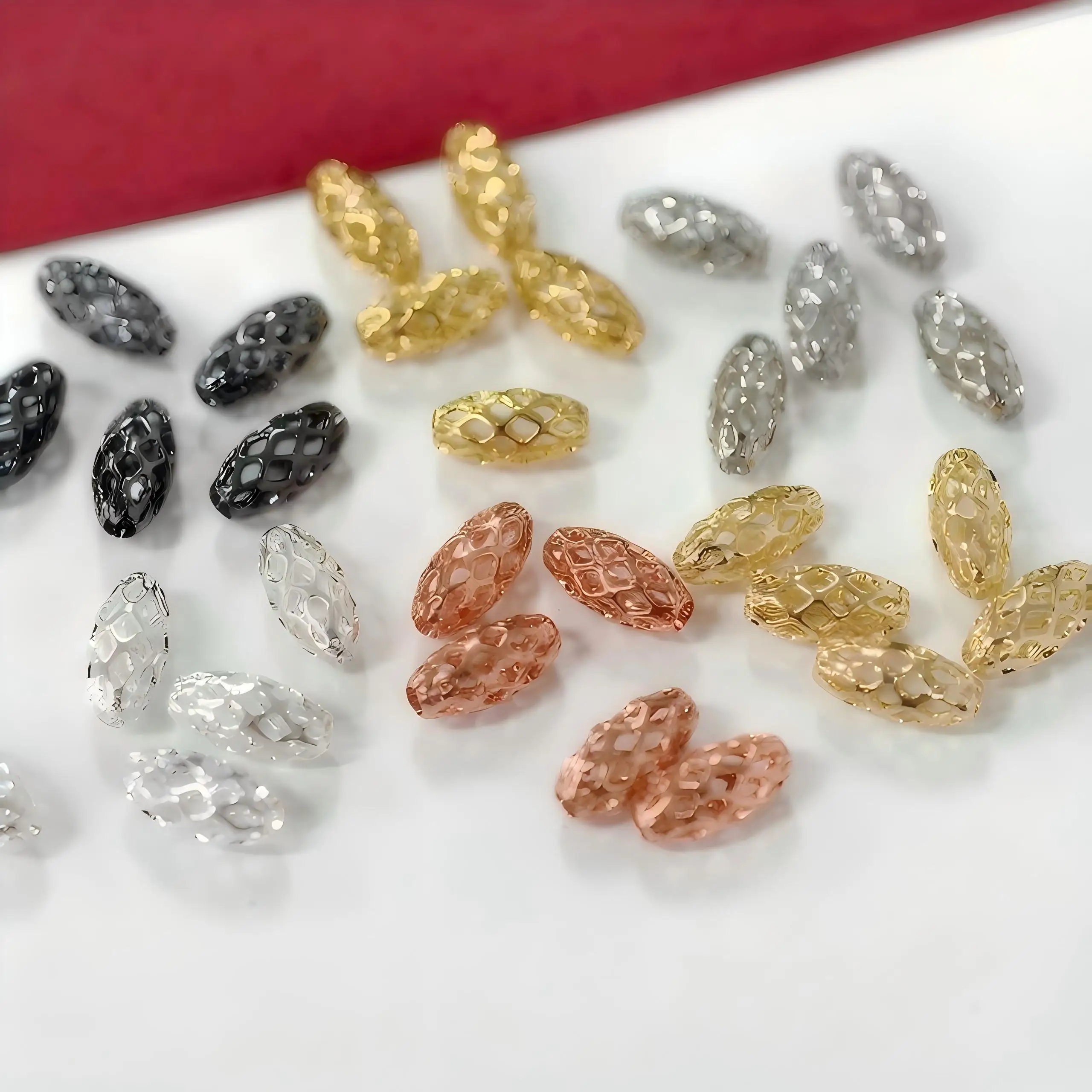 ลูกปัดทรงกระบอกตาข่ายแบบกลวง 15 ชิ้น สำหรับทำสร้อยข้อมือ สร้อยคอ อุปกรณ์ทำเครื่องประดับ วัสดุทำเครื่องประดับ ขายส่ง