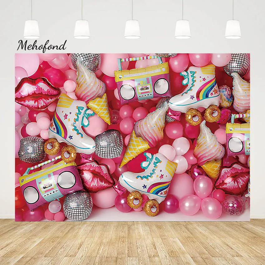 

Mehofond Photography Backdrop Let's Roll Skating Kid Birthday Party Skating Shoes Recorder Balloon Decor Background Photo Studio