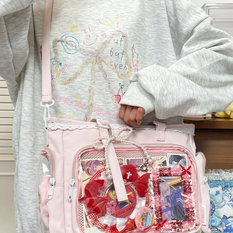 حقيبة كتف شفافة على الطراز الياباني، حقيبة Ita كاجوال لطيفة بلون الحلوى للفتيات، حقائب تخزين كروس خفيفة الوزن #3