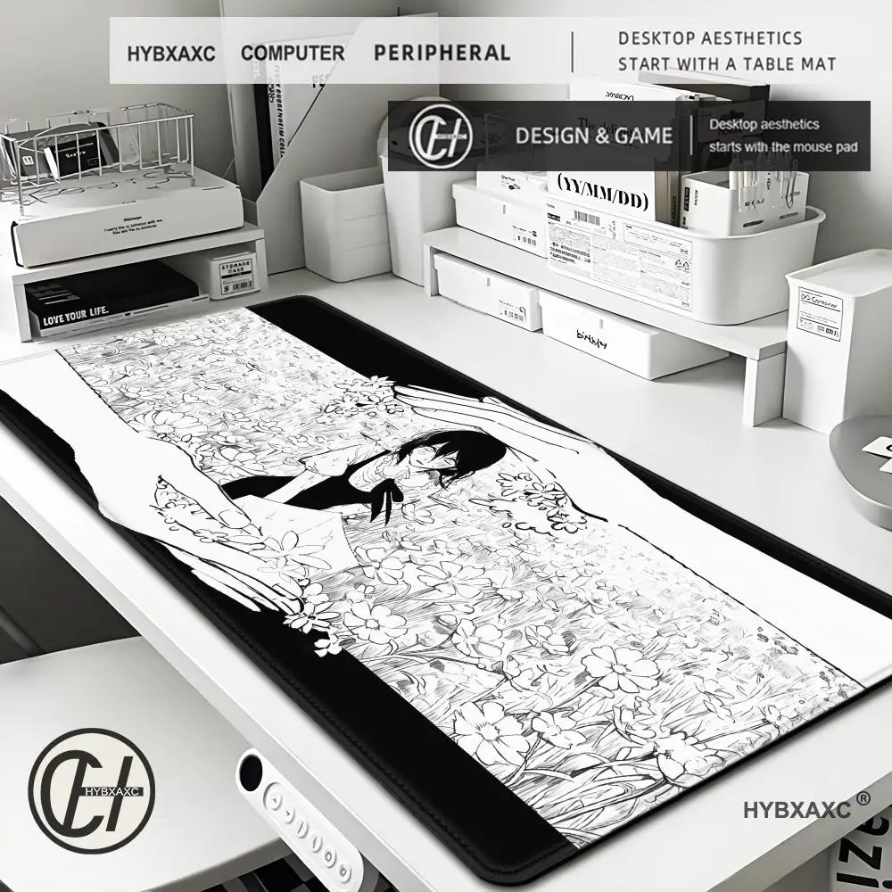 Mouse Pad Laptop Kawaii Anime Girl Reze Keyboard Pad PC Black And White Flower Desktop Mouse Mat C-chainsaw Man Gaming Mousepad