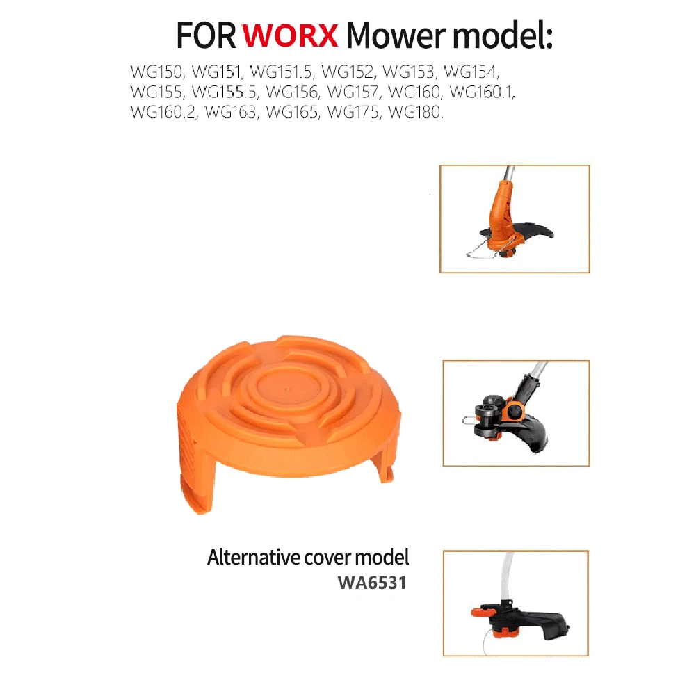 ガーデンストリングトリマー部品、スプールカバー、Worx gtトリマーのオレンジ色のプラスチック交換、wg155s、wg150s